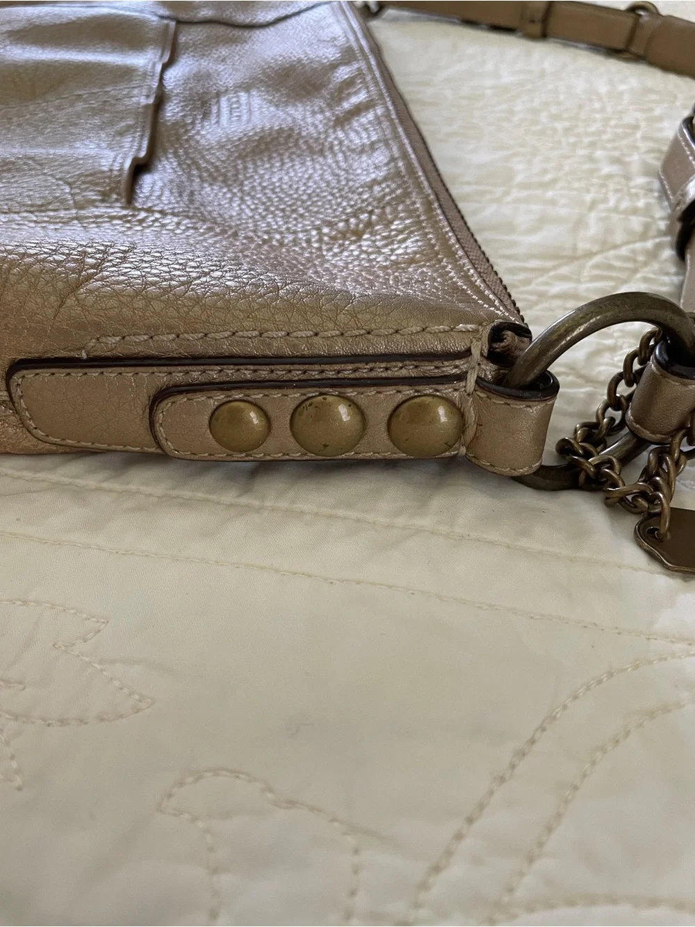 Vtg Coach Hobo Bag Purse Metallic Gold Leather Pebble